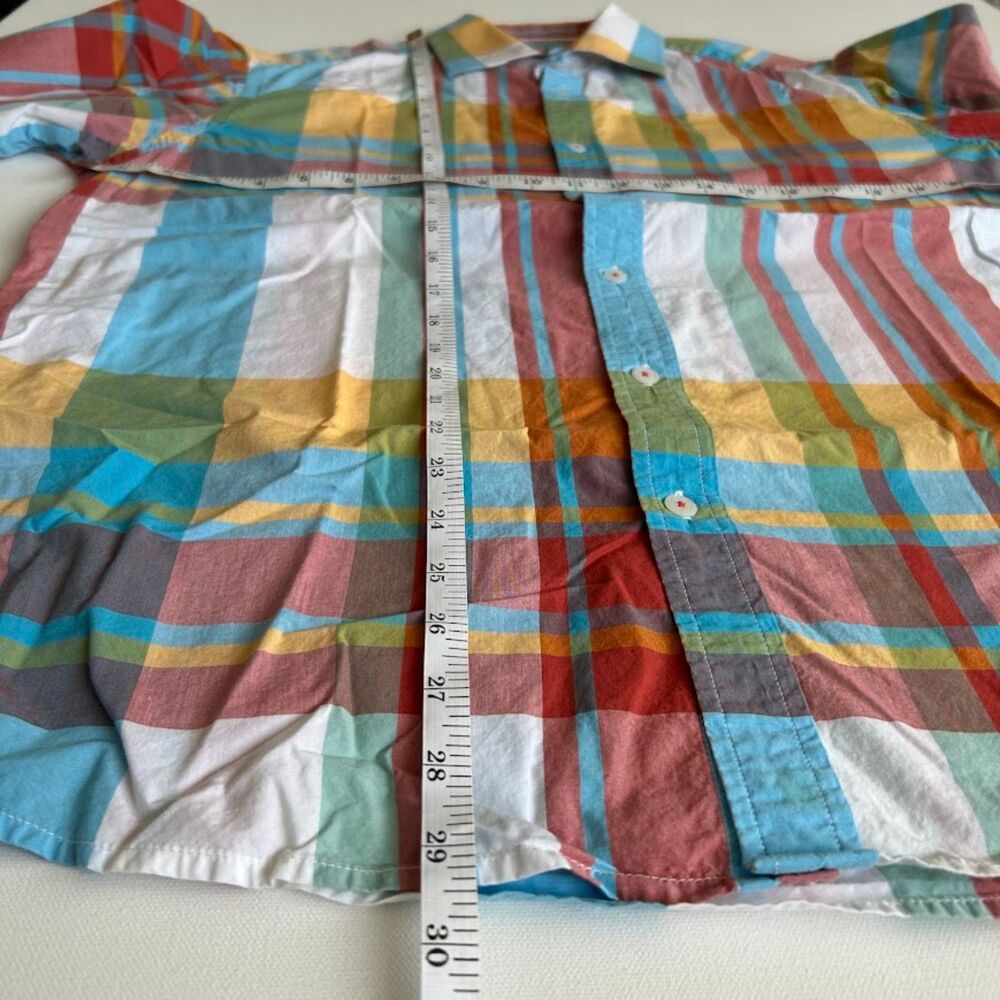 Colorful Cotton Poplin Madras Plaid Shirt Southern Pines Blue Pink Yellow Mens L - Picture 5 of 13